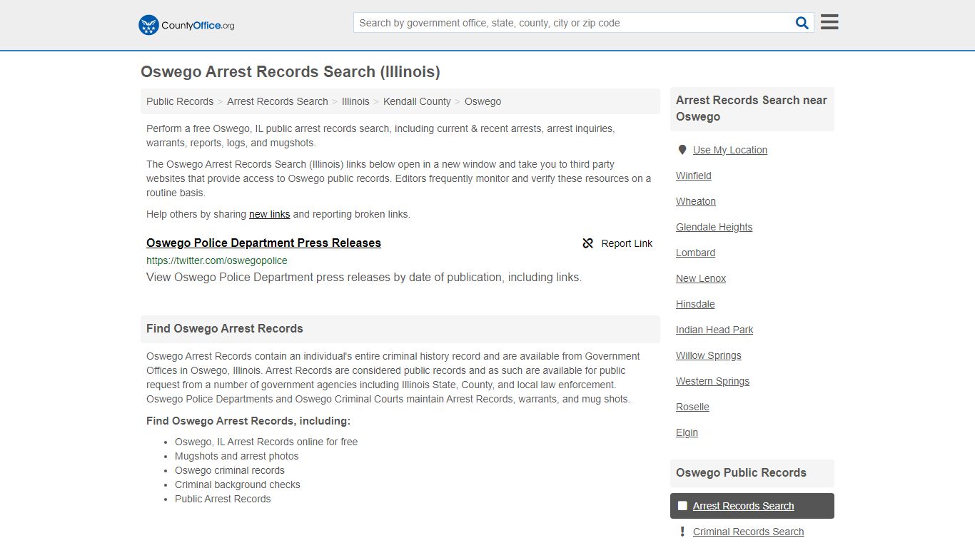 Arrest Records Search - Oswego, IL (Arrests & Mugshots) - County Office